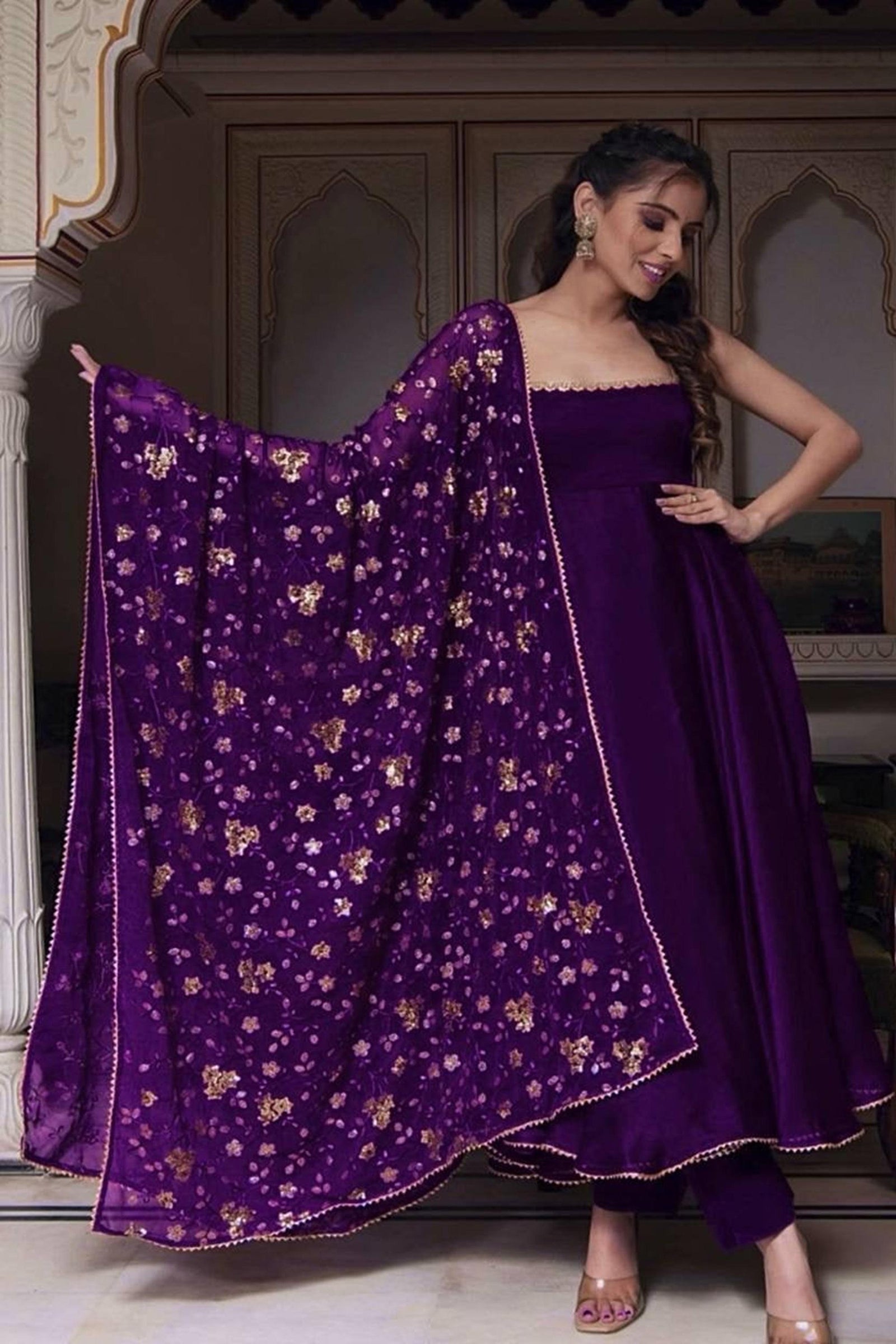 Stunning Violet Faux Georgette Anarkali Suit ClothsVilla