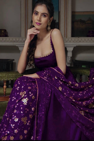 Stunning Violet Faux Georgette Anarkali Suit ClothsVilla