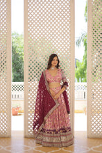 Load image into Gallery viewer, Stunning Viscose Jacquard Lavender Lehenga Set with Embroidered Sequins and Faux Blooming Dupatta ClothsVilla