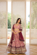 Load image into Gallery viewer, Stunning Viscose Jacquard Lavender Lehenga Set with Embroidered Sequins and Faux Blooming Dupatta ClothsVilla