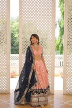 Load image into Gallery viewer, Stunning Viscose Jacquard Light Pink Lehenga Set with Embroidered Sequins and Faux Blooming Dupatta ClothsVilla