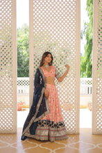 Load image into Gallery viewer, Stunning Viscose Jacquard Light Pink Lehenga Set with Embroidered Sequins and Faux Blooming Dupatta ClothsVilla