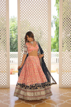 Load image into Gallery viewer, Stunning Viscose Jacquard Light Pink Lehenga Set with Embroidered Sequins and Faux Blooming Dupatta ClothsVilla