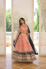 Load image into Gallery viewer, Stunning Viscose Jacquard Light Pink Lehenga Set with Embroidered Sequins and Faux Blooming Dupatta ClothsVilla