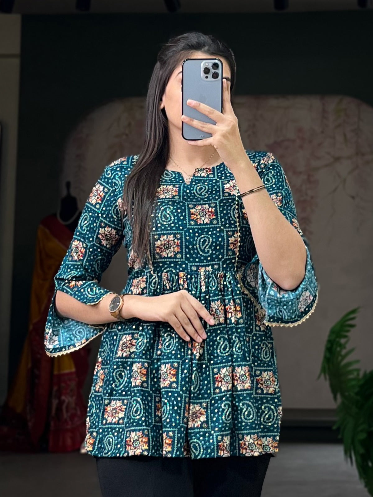 Stylish Teal Printed Cotton Tunic ClothsVilla