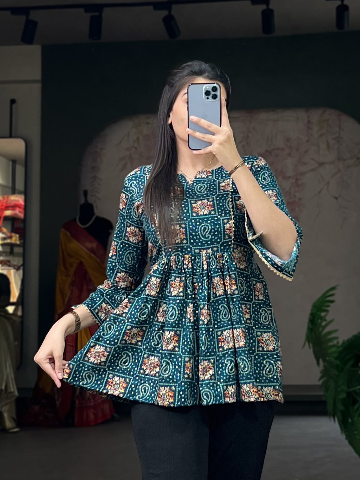 Stylish Teal Printed Cotton Tunic ClothsVilla
