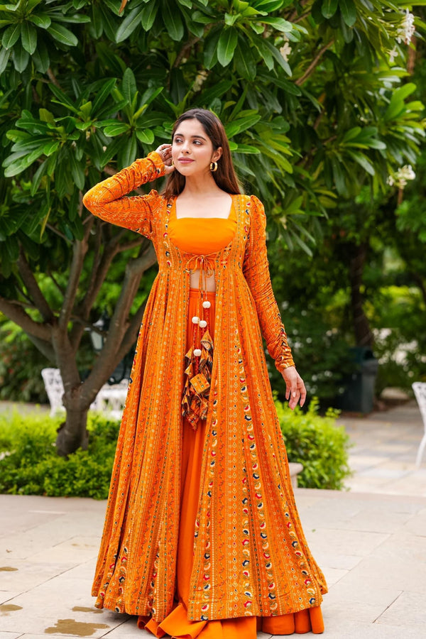 Sunset Soiree 3-Piece Matching Set - Crop Top, Palazzo Pants & Shrug ClothsVilla