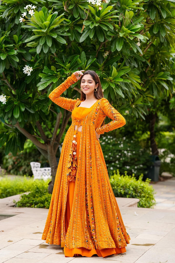 Sunset Soiree 3-Piece Matching Set - Crop Top, Palazzo Pants & Shrug ClothsVilla