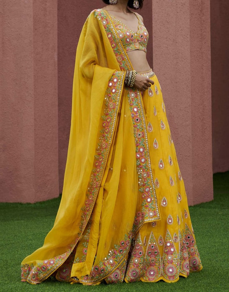 Sunshine Soiree Radiant Haldi Yellow Georgette Designer Lehenga Choli Set ClothsVilla