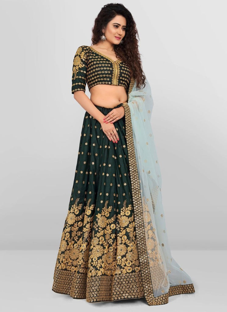 Tafeta Satin Lehenga Set with Embroidered Sequins ClothsVilla