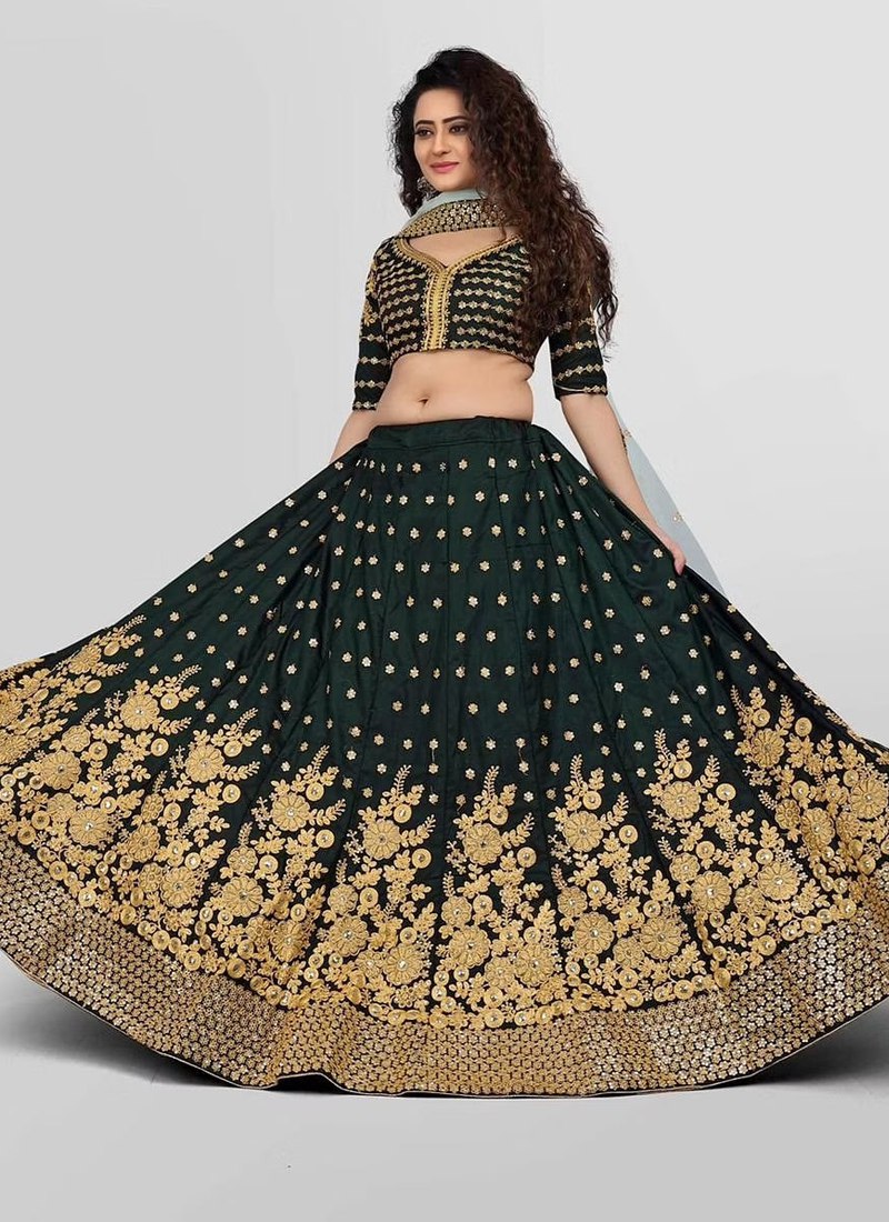 Tafeta Satin Lehenga Set with Embroidered Sequins ClothsVilla Main image