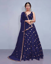 Load image into Gallery viewer, Tafeta Silk Navy Blue Lehenga Choli Dupatta Set with Real Mirror Work ClothsVilla