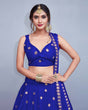 Load image into Gallery viewer, Tafeta Silk Royal Blue Lehenga Choli Dupatta Set with Real Mirror Work ClothsVilla