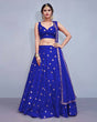 Load image into Gallery viewer, Tafeta Silk Royal Blue Lehenga Choli Dupatta Set with Real Mirror Work ClothsVilla