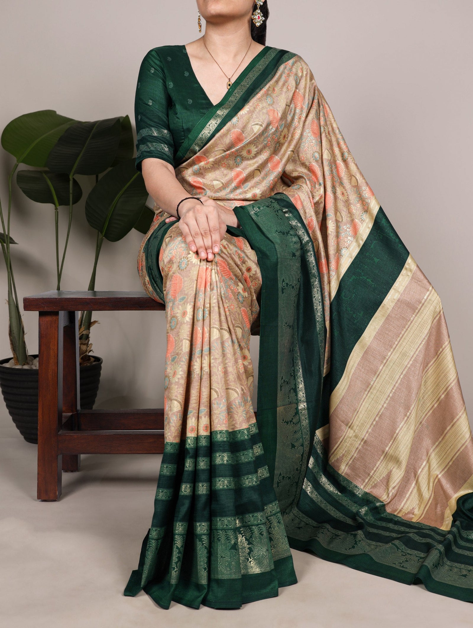 Tasar Silk Floral Printed Saree ClothsVilla