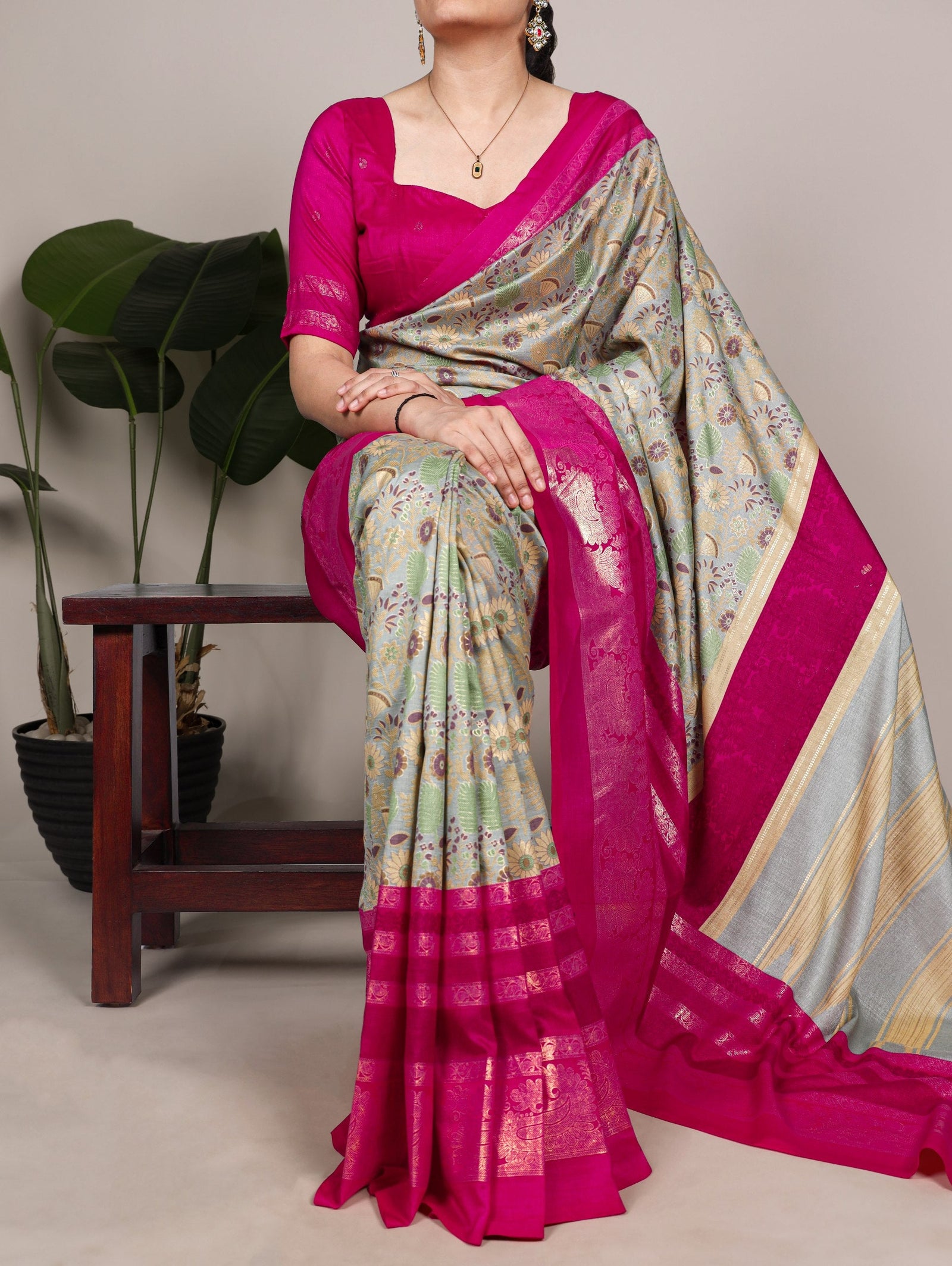 Tasar Silk Floral Printed Saree ClothsVilla