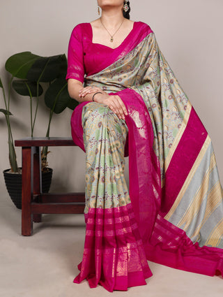 Tasar Silk Floral Printed Saree ClothsVilla