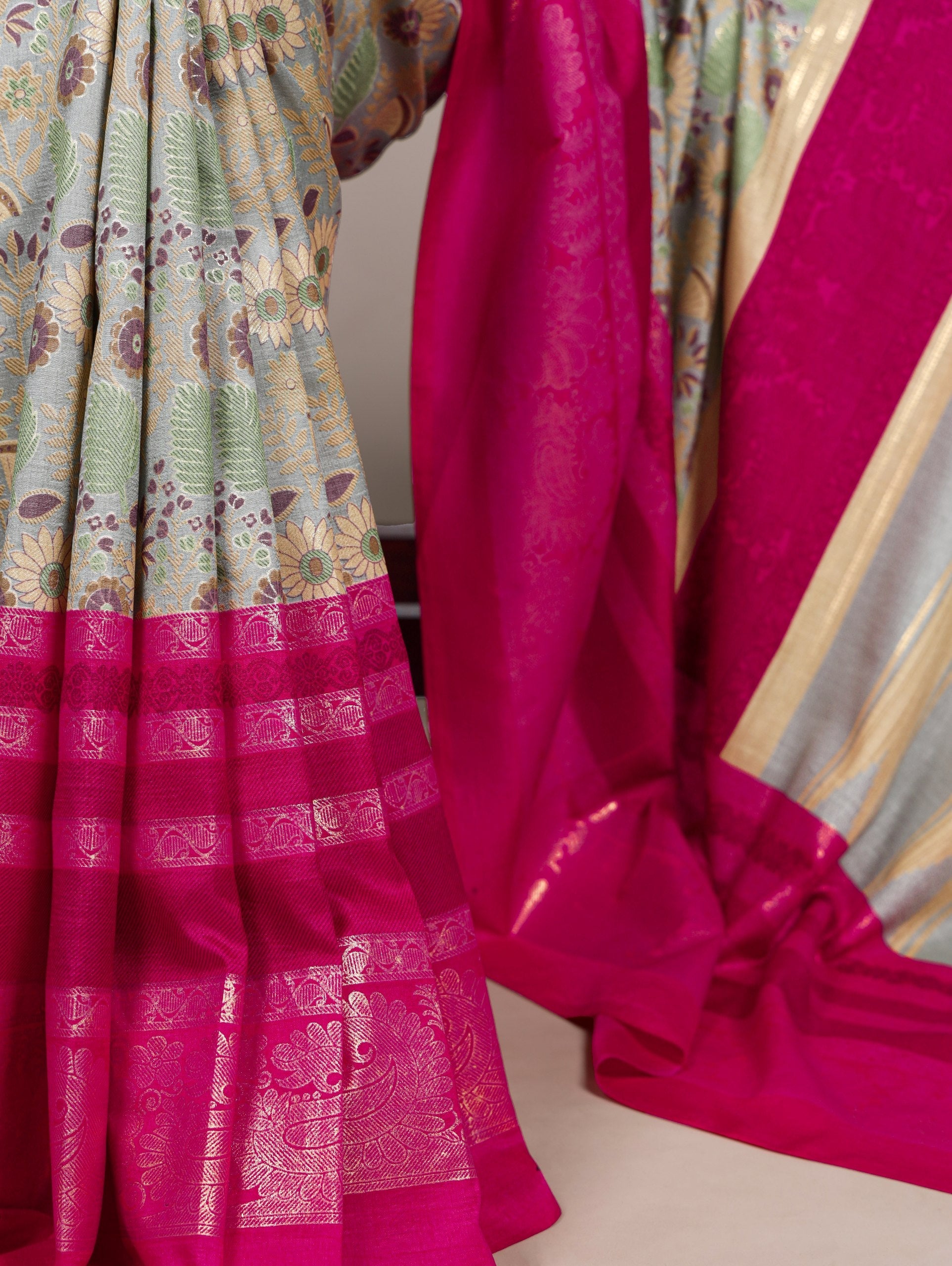 Tasar Silk Floral Printed Saree ClothsVilla