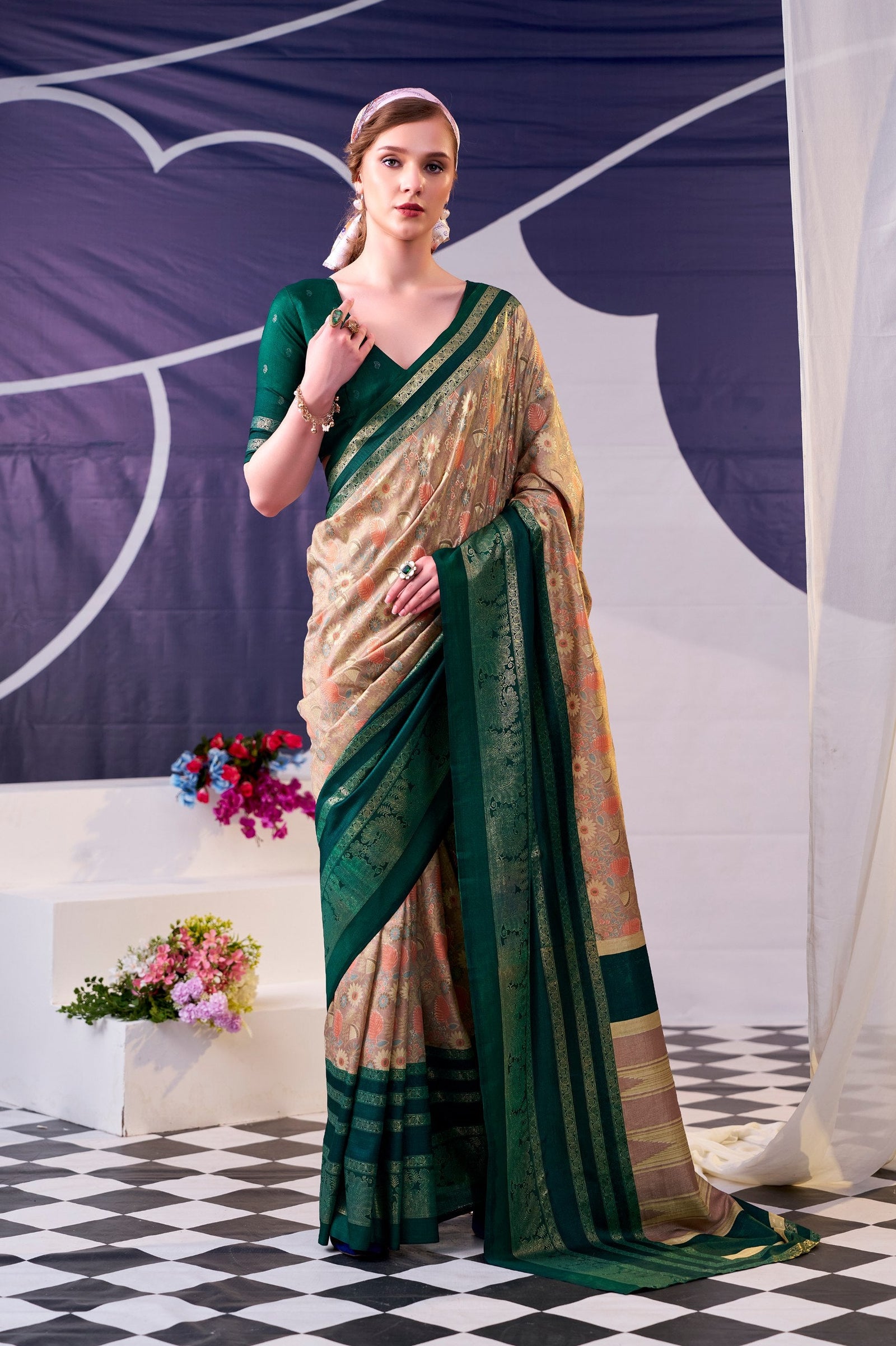 Tasar Silk Floral Printed Saree ClothsVilla