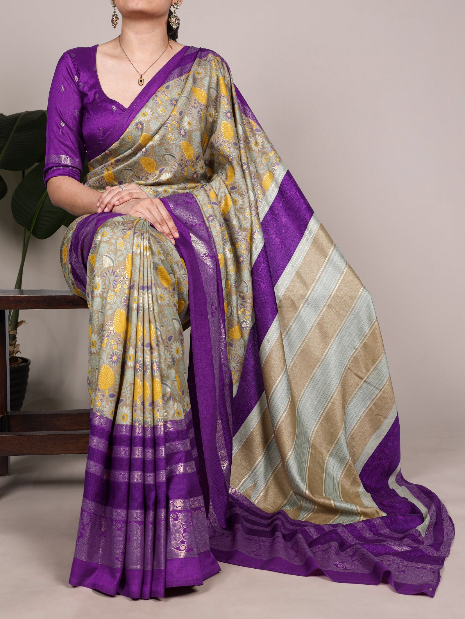 Tasar Silk Floral Printed Saree ClothsVilla
