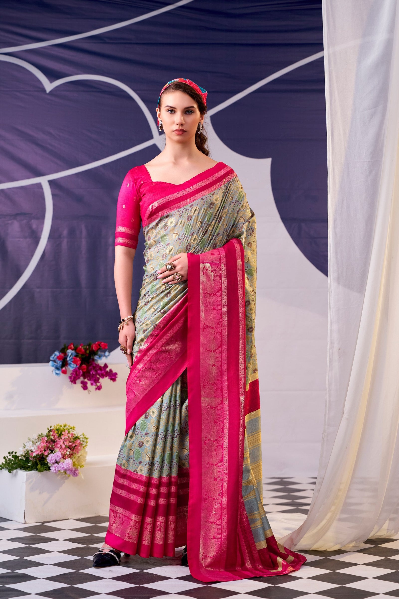 Tasar Silk Floral Printed Saree ClothsVilla