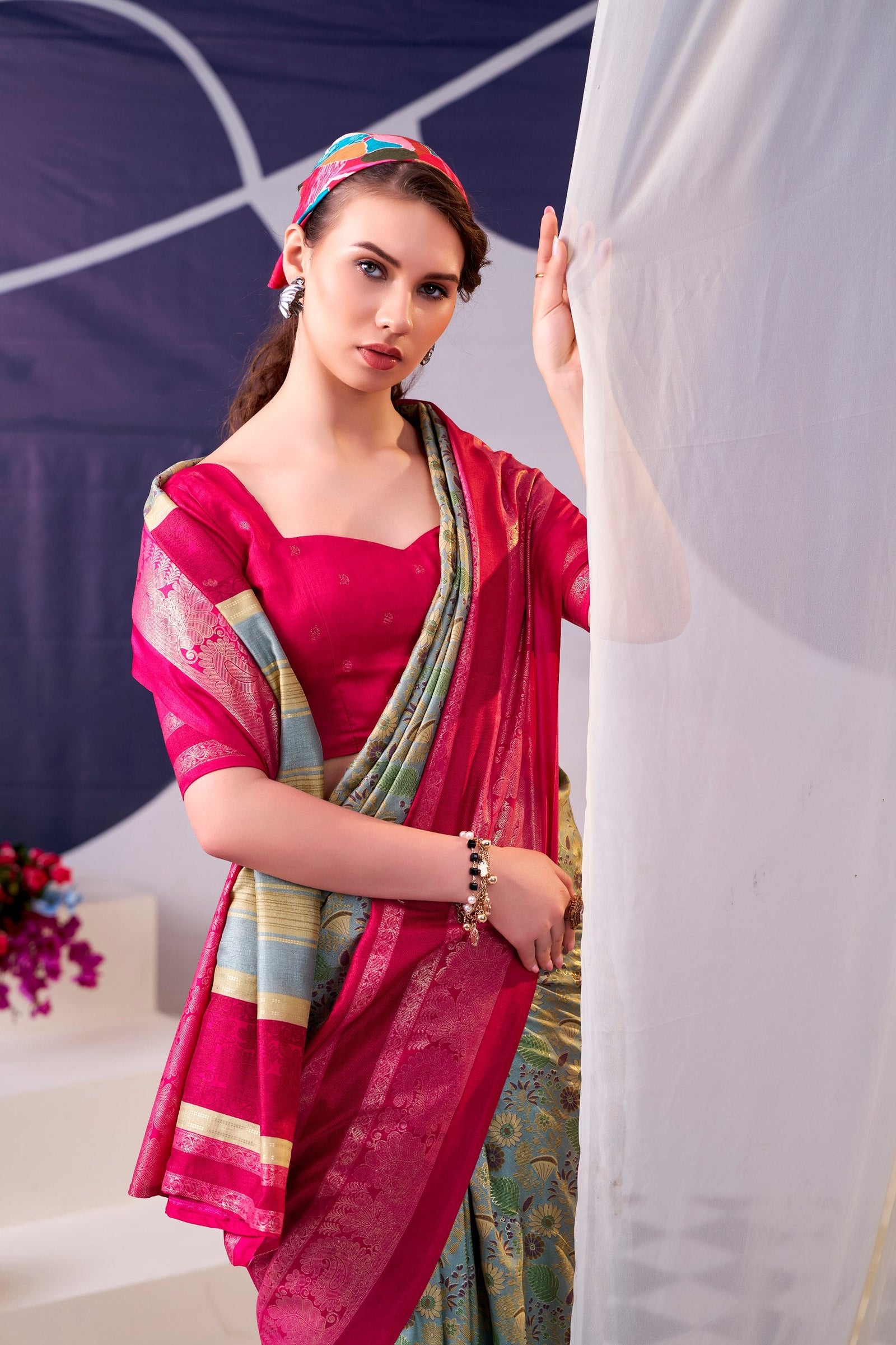 Tasar Silk Floral Printed Saree ClothsVilla