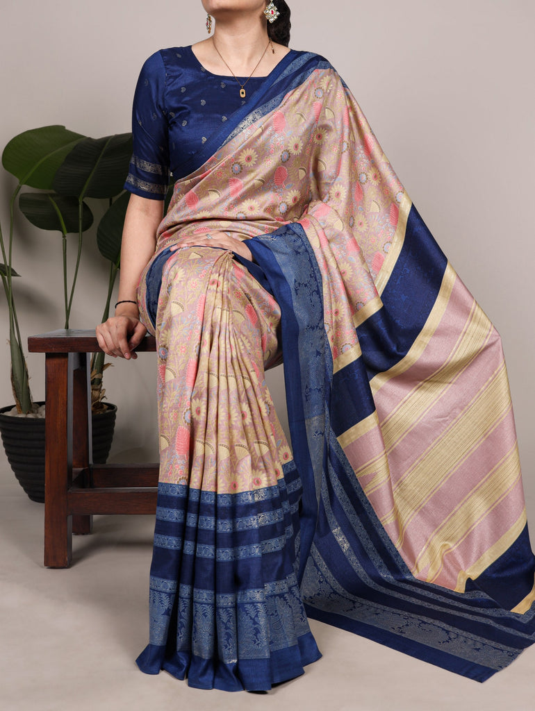 Tasar Silk Floral Printed Saree ClothsVilla