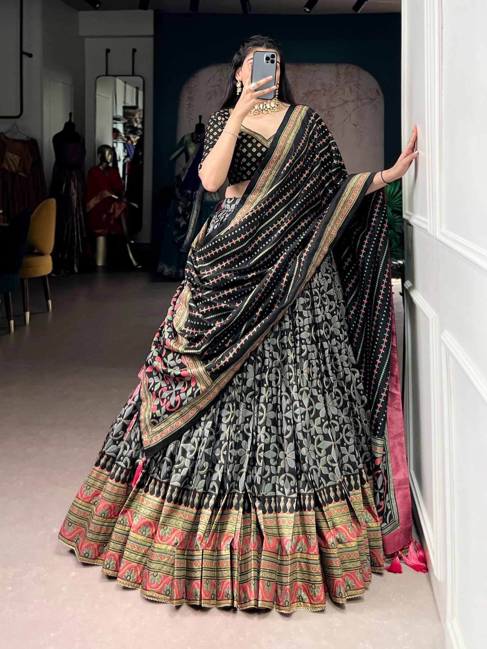 Tasar Silk Sparkle Lehenga Set Clothsvilla