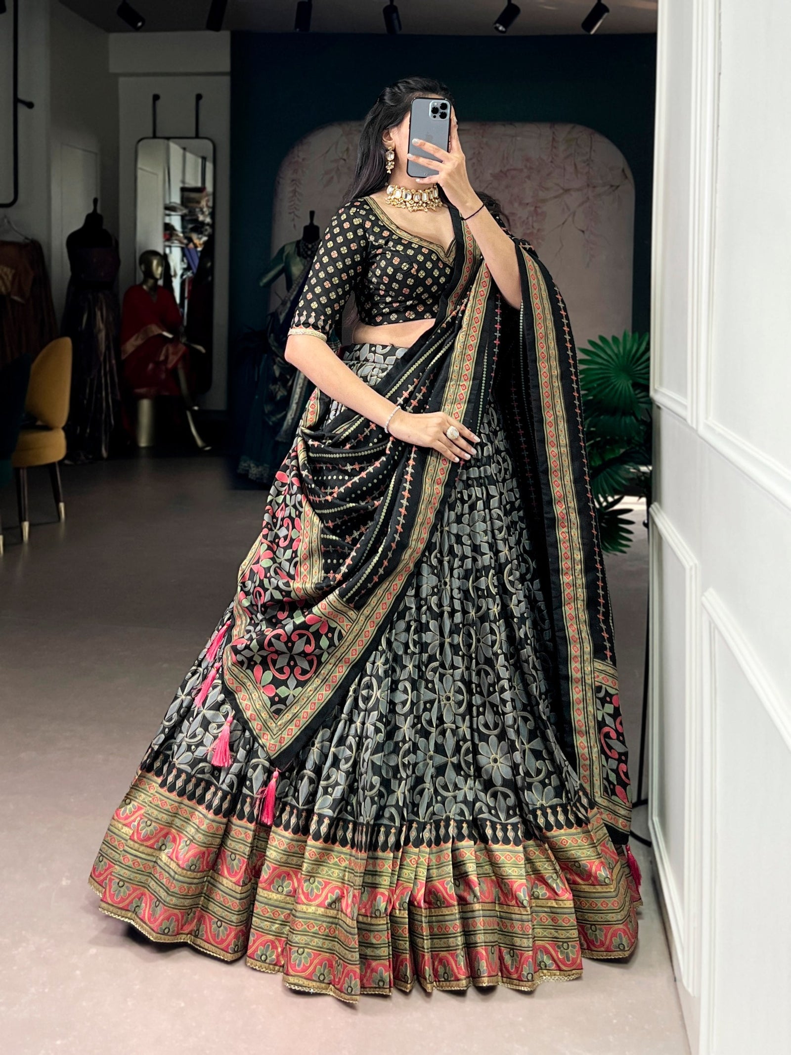Tasar Silk Sparkle Lehenga Set Clothsvilla