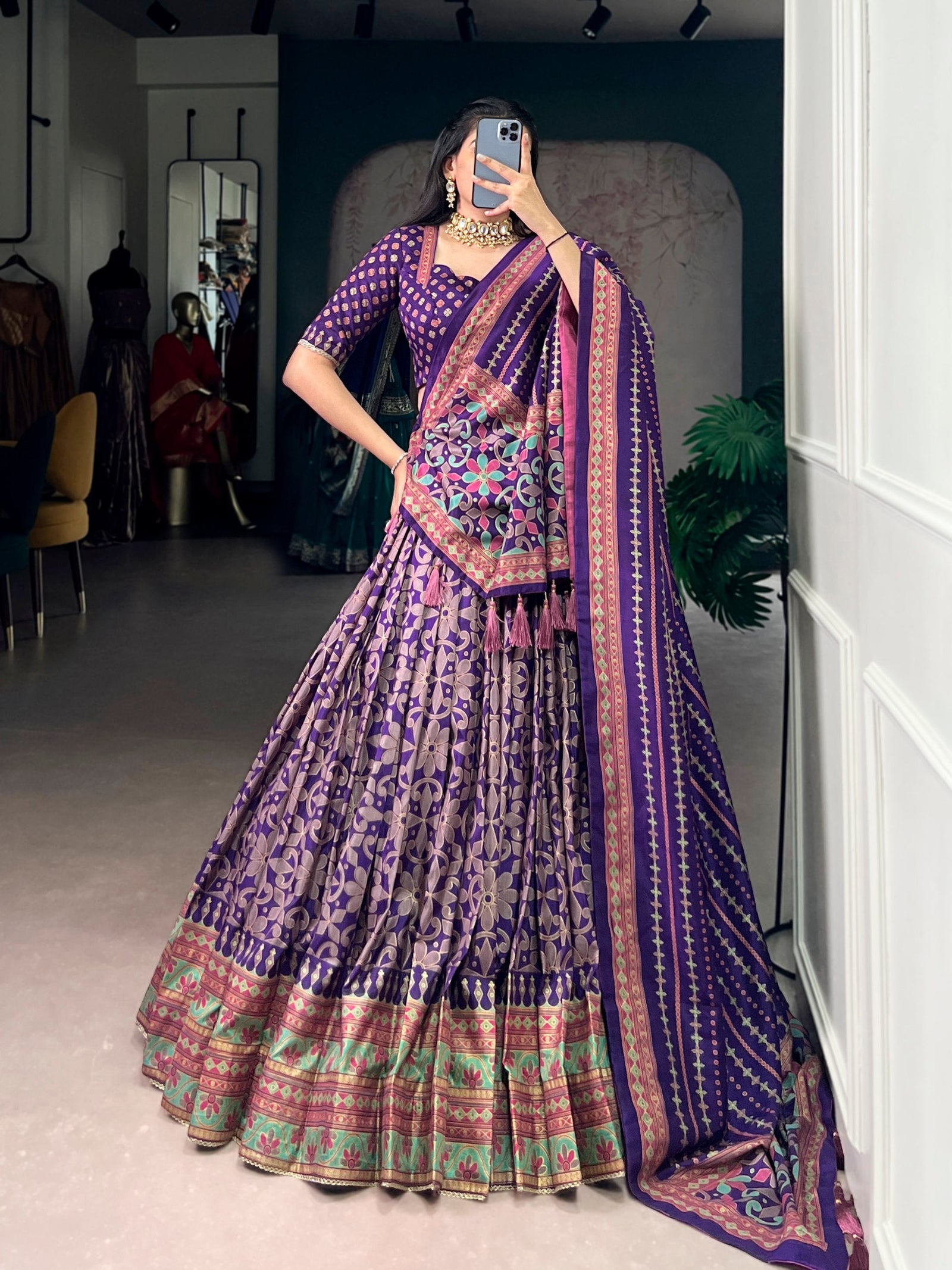 Tasar Silk Sparkle Lehenga Set Clothsvilla