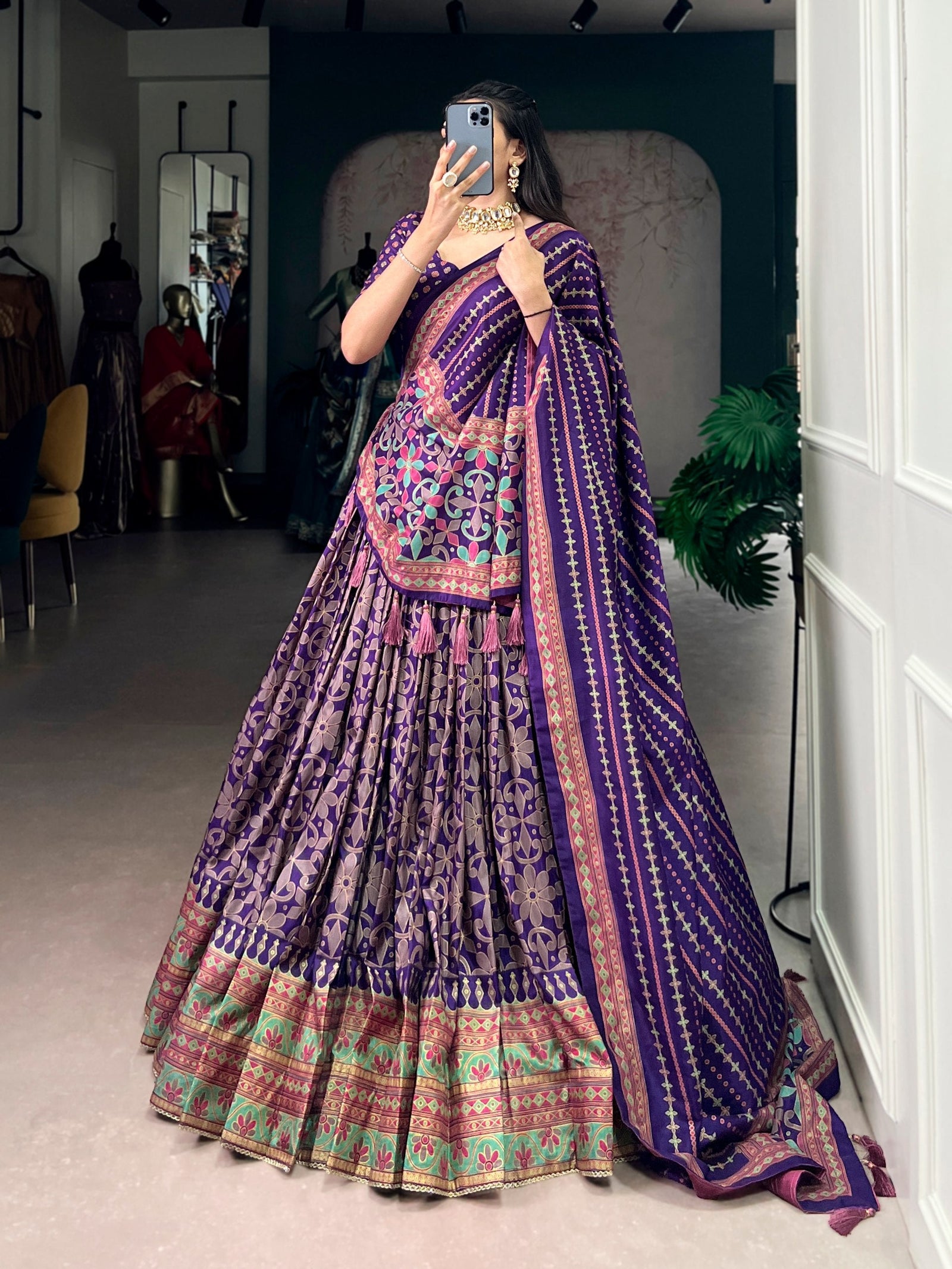 Tasar Silk Sparkle Lehenga Set Clothsvilla