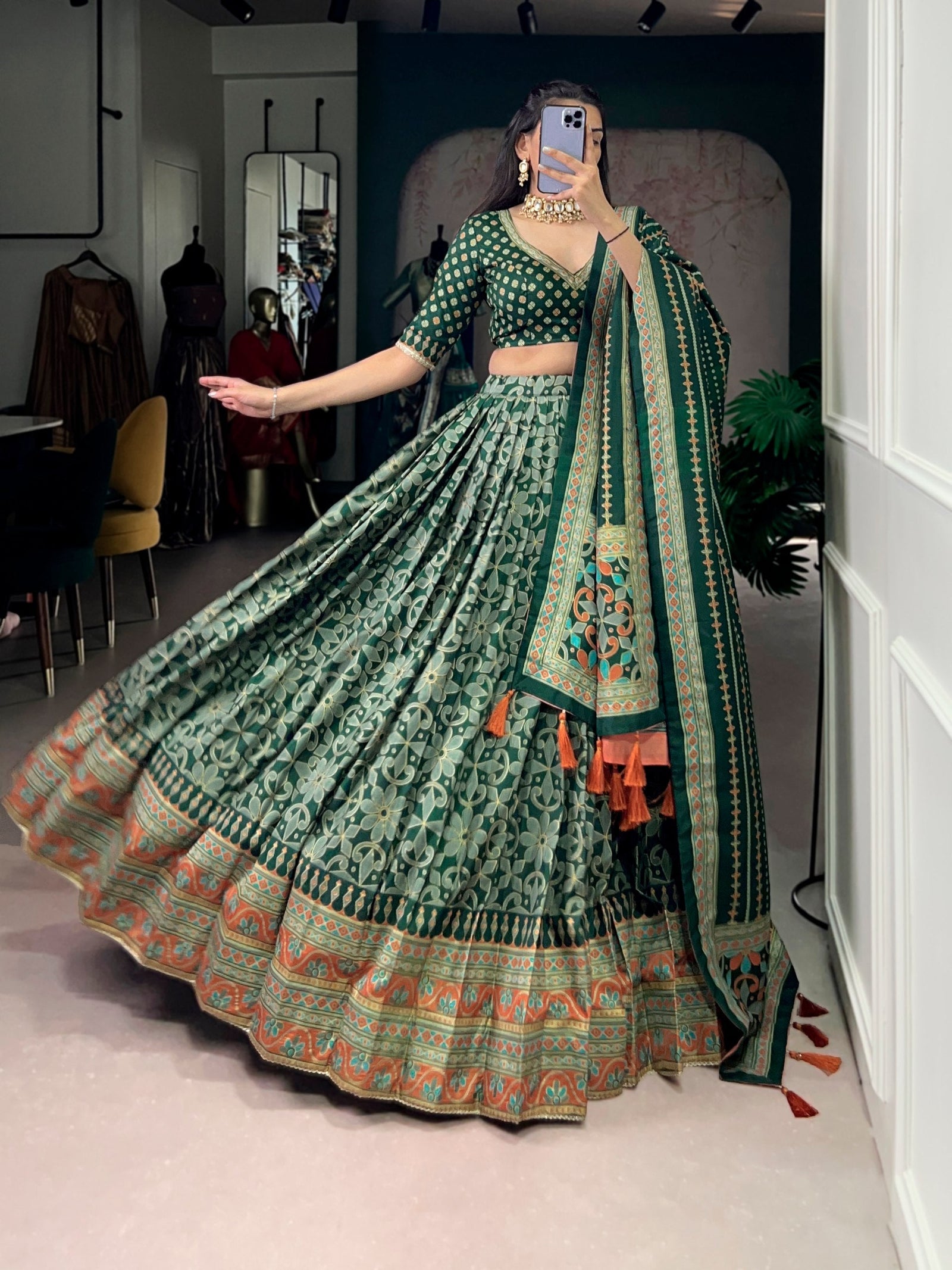 Tasar Silk Sparkle Lehenga Set Clothsvilla