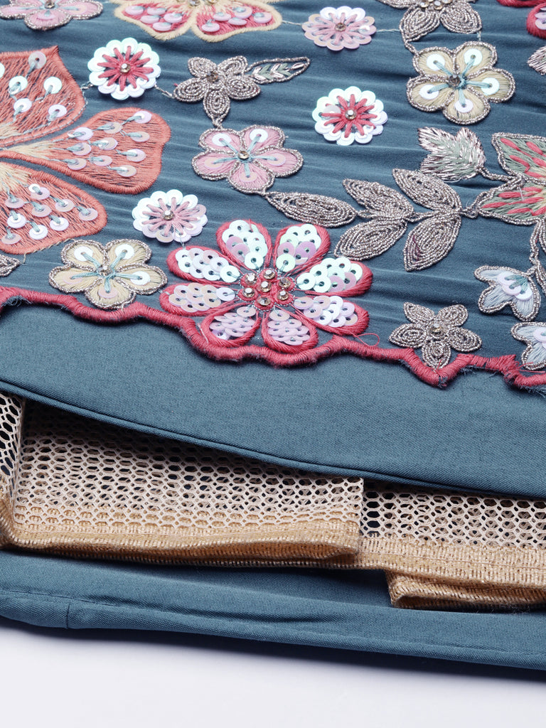 Teal Blue Chinon Sequin Embroidery Lehenga Choli Set ClothsVilla