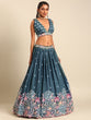 Load image into Gallery viewer, Teal Blue Chinon Sequin Embroidery Lehenga Choli Set ClothsVilla
