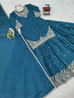 Load image into Gallery viewer, Teal Blue Chinon Silk Lehenga Set with Sequin Work &amp; Lace Border Dupatta  Full-Stitched Traditional Wear ClothsVilla