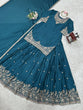 Load image into Gallery viewer, Teal Blue Chinon Silk Lehenga Set with Sequin Work &amp; Lace Border Dupatta  Full-Stitched Traditional Wear ClothsVilla