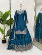 Load image into Gallery viewer, Teal Blue Chinon Silk Lehenga Set with Sequin Work &amp; Lace Border Dupatta  Full-Stitched Traditional Wear ClothsVilla