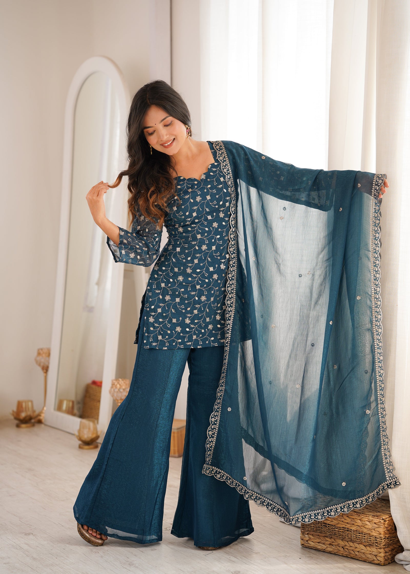 Teal Blue Designer Fancy Kurta Set ClothsVilla