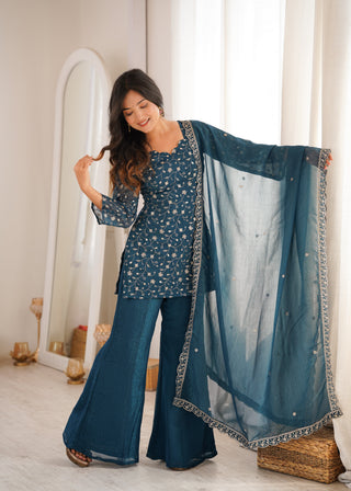 Teal Blue Designer Fancy Kurta Set ClothsVilla