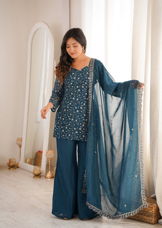 Teal Blue Designer Fancy Kurta Set ClothsVilla