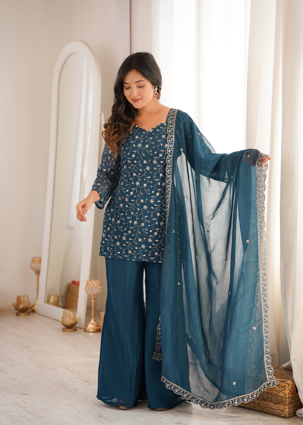 Teal Blue Designer Fancy Kurta Set ClothsVilla