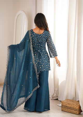 Teal Blue Designer Fancy Kurta Set ClothsVilla