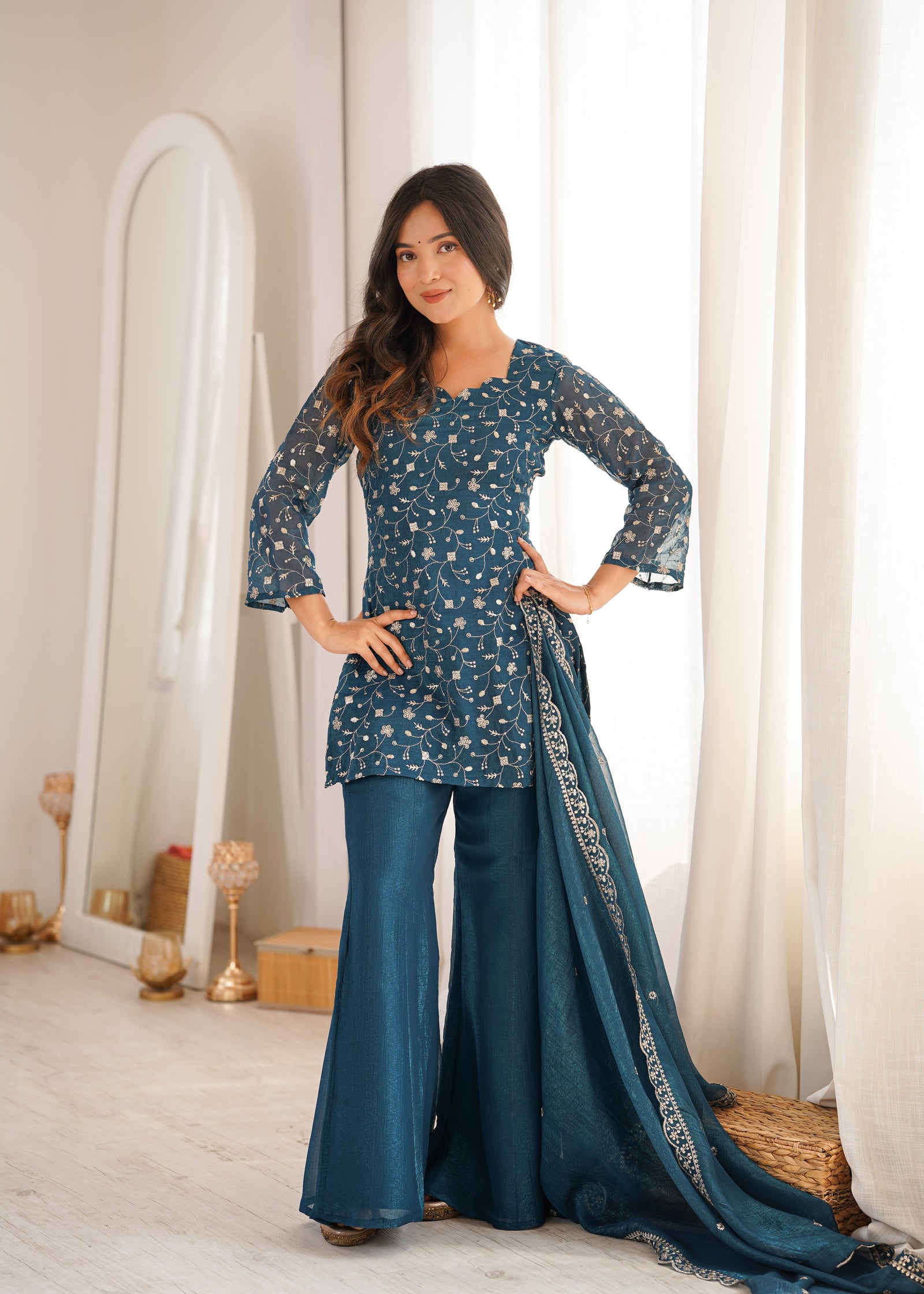 Teal Blue Designer Fancy Kurta Set ClothsVilla