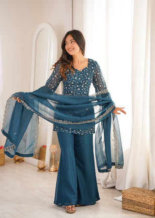 Teal Blue Designer Fancy Kurta Set ClothsVilla