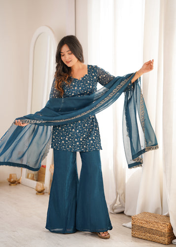 Teal Blue Designer Fancy Kurta Set ClothsVilla
