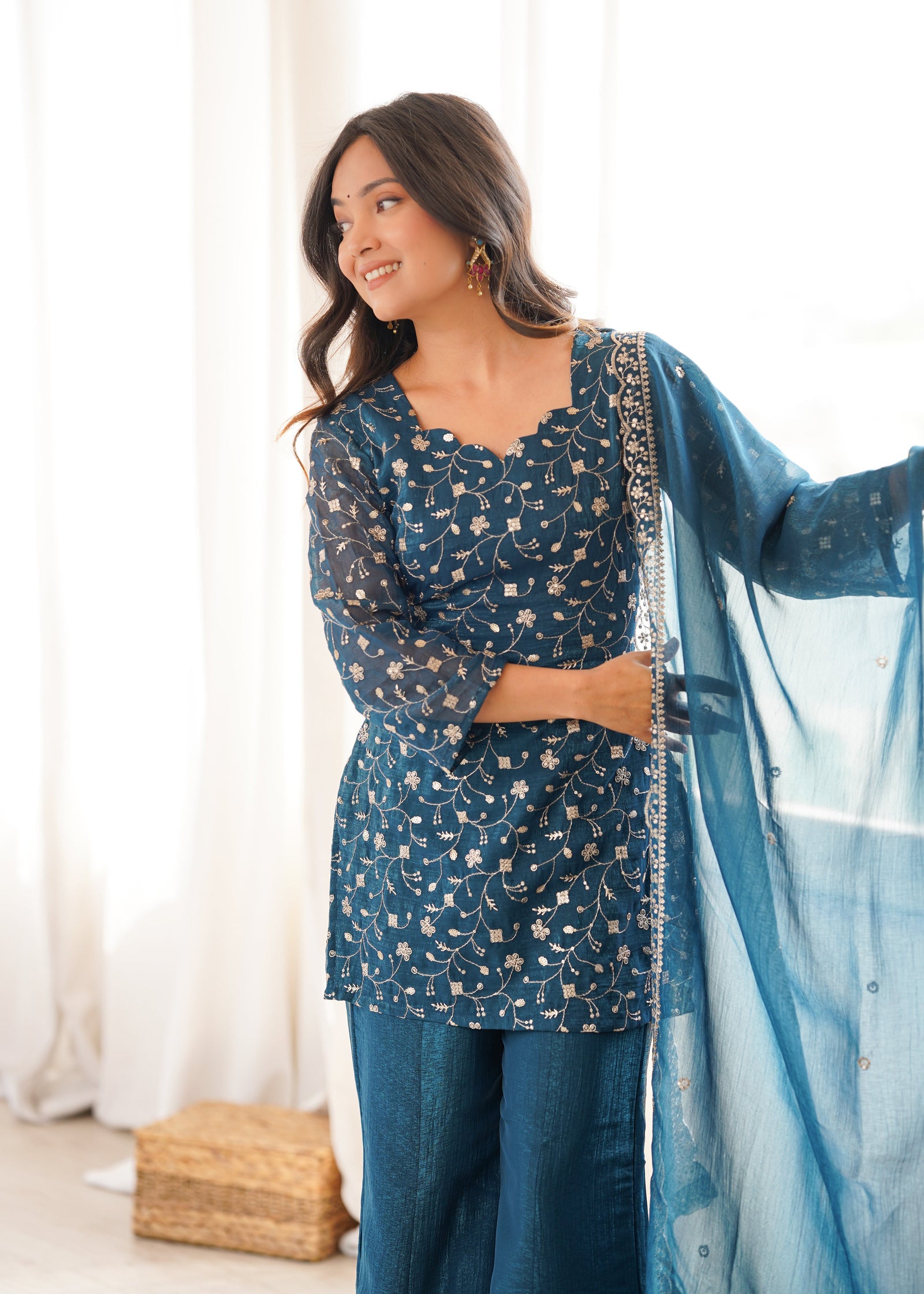 Teal Blue Designer Fancy Kurta Set ClothsVilla