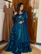 Load image into Gallery viewer, Teal Blue Designer Heavy Fandy Satin Embroidered Peplum Lehenga Set with Sequins, Zari Work, Belt &amp; Matching Dupatta – Fully Stitched Festive &amp; Party Wear Clothsvilla