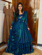 Load image into Gallery viewer, Teal Blue Designer Heavy Fandy Satin Embroidered Peplum Lehenga Set with Sequins, Zari Work, Belt &amp; Matching Dupatta – Fully Stitched Festive &amp; Party Wear Clothsvilla