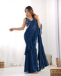 Load image into Gallery viewer, Teal Blue Designer Ready-to-Wear Sharara Saree in Pure Fox Georgette with Heavy Embroidered Sequin Blouse ClothsVilla