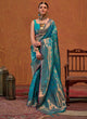 Load image into Gallery viewer, Teal Blue Elegant Blended Silk Banarasi Saree with Blouse Piece – Timeless Traditional Charm ClothsVilla